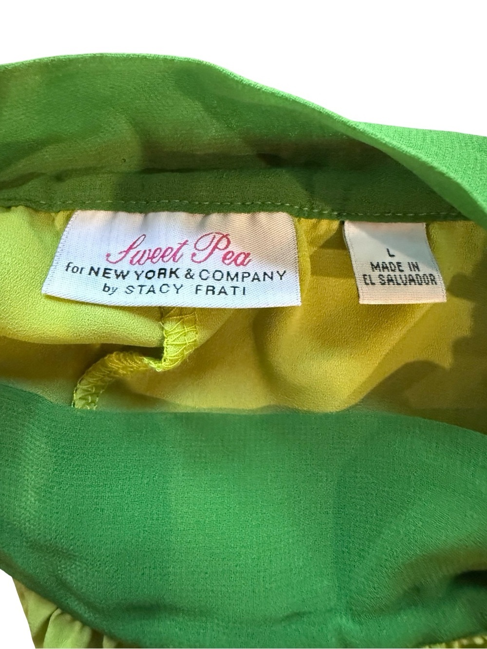 Y2K Sweet Pea for New York & Company Lime Green Halter Tie Neck Tunic Top Size L - Picture 7 of 9